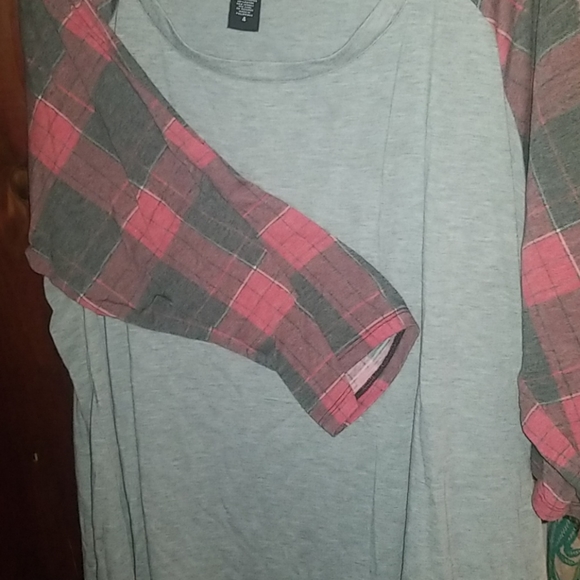 Torrid Plaid sleeve baseball tee